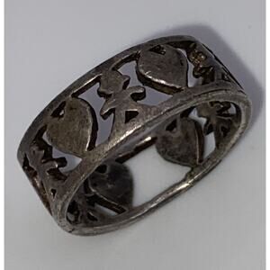Vintage Singed SB Heart & Kids Sterling Silver Cutout Band Ring Size 8